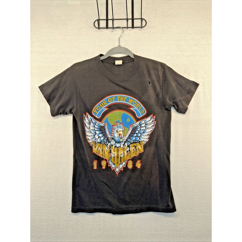 Vtg 1984 Van Halen Tour of the World Tshirt 80s Concert Rock FadedSingle Stitch